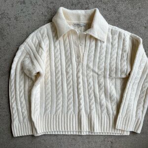 Abercrombie and Fitch cream ivory chunky knit collar polo style sweater NWOT